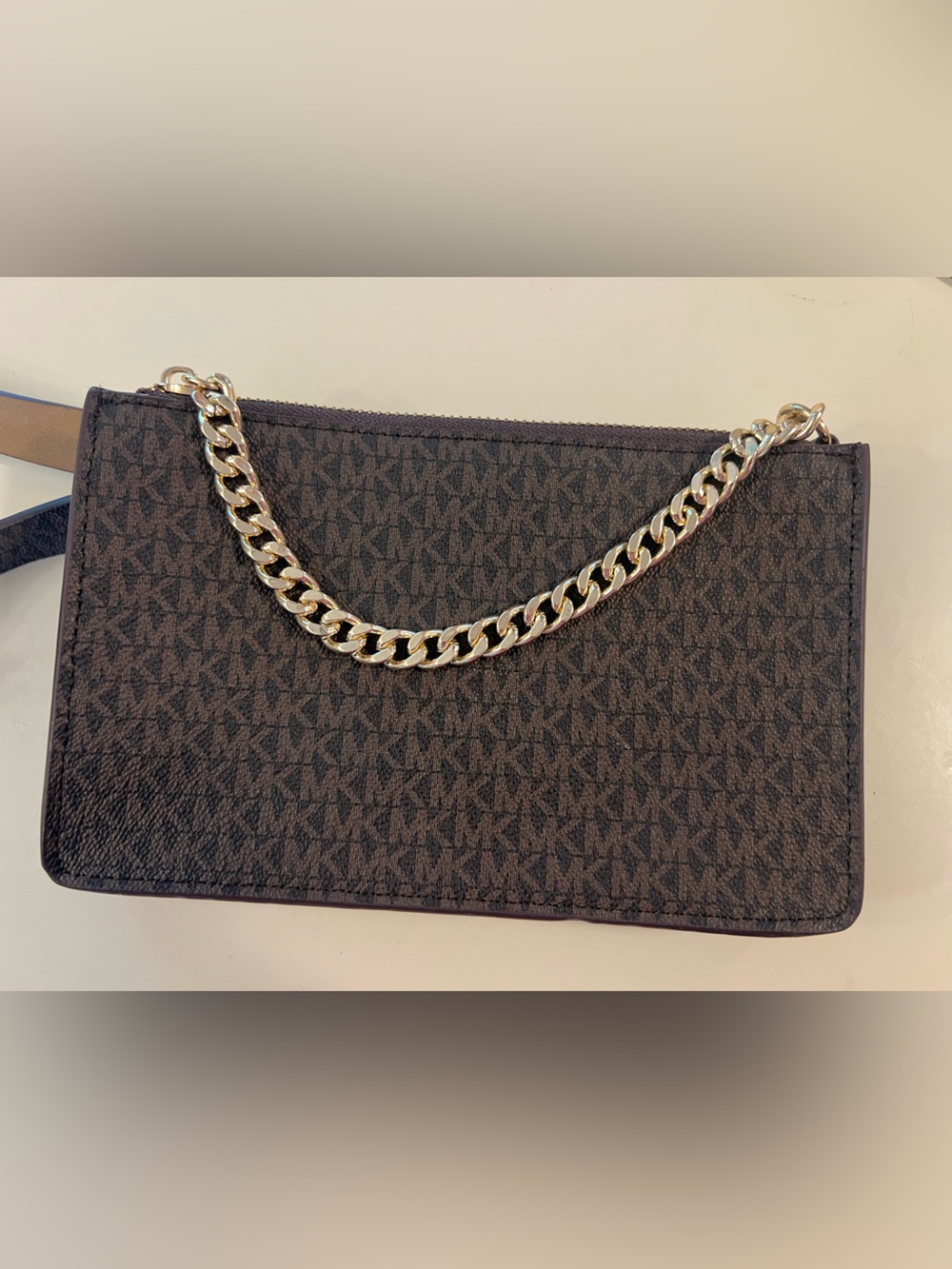 Michael Kors Brown MK Monogram gold Chain Crossbody NWT Fanny pack